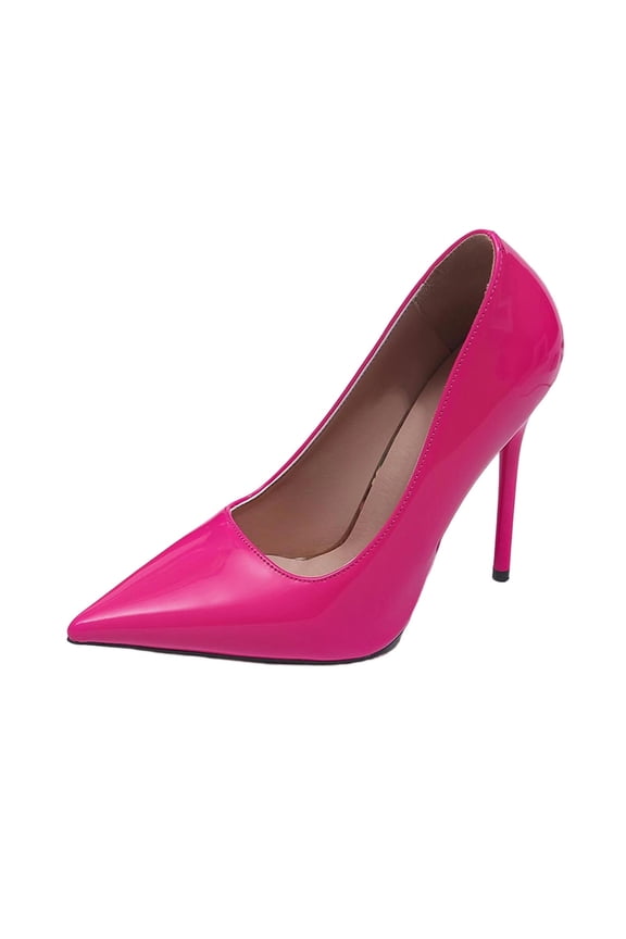 Women's Closed Pointy Toe High Heels 4.72 inch Slip On Stiletto Heels Party Wedding Dress Shoes, Hot Pink Size 7