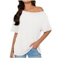 thumbnail image 1 of HomeDM Women's Cold Shoulder Short Sleeve Shirts Solid Color Casual Tops Loose Fit Summer Vacation Tee Shirts - White/XL, 1 of 7