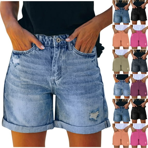 HomeDM Women's Denim Shorts Casual Jean Shorts for Women Trendy High Waisted Denim Summer Shorts - Blue/XS