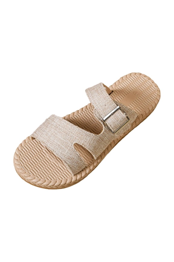 Women's Espadrilles Flat Sandals Open Toe Slip On Summer Dressy Comfortable Slide Sandals, Khaki Size 6