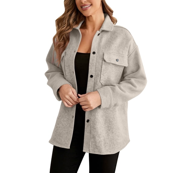 HomeDM Women's Faux Wool Trench Coat, Fall Winter Warm Mid-Length Jackets with Pockets Open Front Button Down Outerwear, Gray