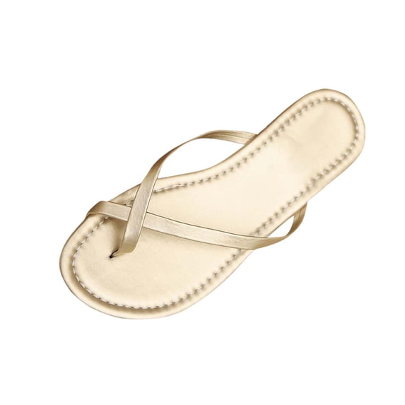 HomeDM Women's Flat Flip Flop Sandals Cross Strap Open Toe Ring Slides Thong Summer Slip On Sandals, Gold Size 6.5