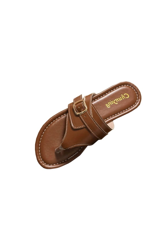 Women's Flat Flip Flops Comfort Open Toe Slip-On Thong Walking Slides Summer Beach Flat Sandals, Coffee Size 6.5