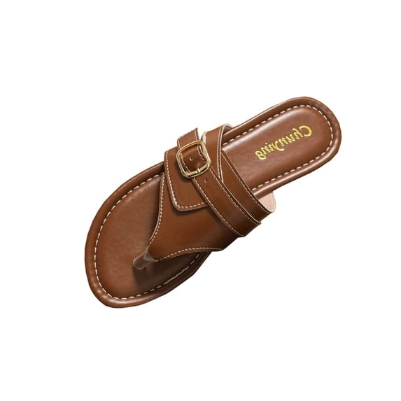 HomeDM Women's Flat Flip Flops Comfort Open Toe Slip-On Thong Walking Slides Summer Beach Flat Sandals, Coffee Size 9.5