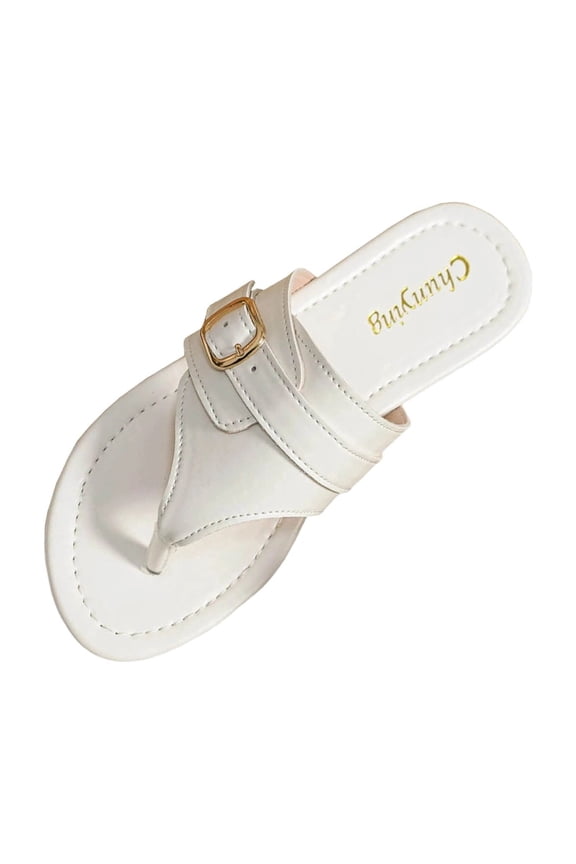 Women's Flat Flip Flops Comfort Open Toe Slip-On Thong Walking Slides Summer Beach Flat Sandals, White Size 6.5