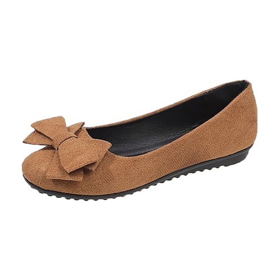 HomeDM Women's Flat Sandals Closed Round Toe Slip On Comfortable Wedding Party Work Dress Shoes, Brown Size 9.5