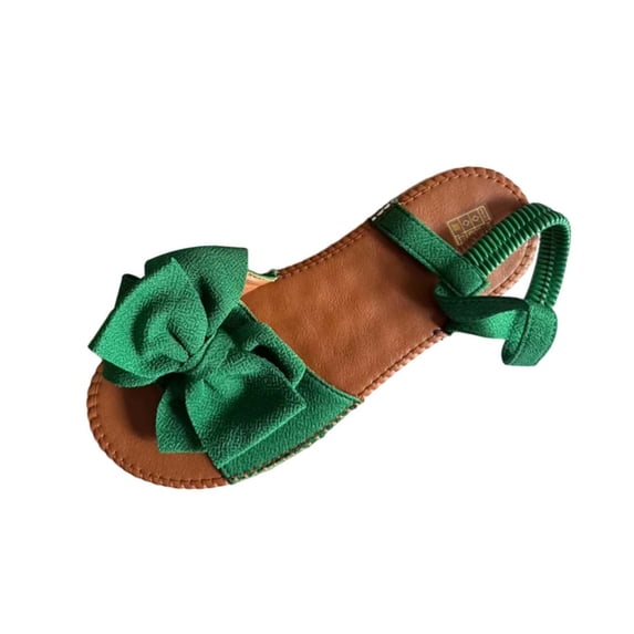 HomeDM Women's Flat Sandals Dressy Bowknot Open Toe Elastic Ankle Strap Summer Beach Walking Sandals, Green Size 6.5