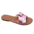 thumbnail image 1 of HomeDM Women's Flat Sandals Open Peep Toe Slides Dressy PU Leather Summer Comfortable Slippers, Pink Size 9, 1 of 8