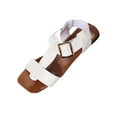 thumbnail image 1 of HomeDM Women's Flat Sandals Open Toe Buckle Ankle Strap Open Toe Comfortable Walking Summer Beach Sandals, White Size 8.5, 1 of 9