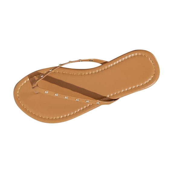 HomeDM Women's Flat Sandals Slip On Lightweight Flip Flop Sandals Comfortable Dressy Thong Sandals, Khaki Size 5.5