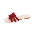 thumbnail image 1 of HomeDM Women's Flat Sandals Sparkly Rhinestone Dressy Square Open Toe Comfortable Slide Sandals Summer Slip On Beach Sandals, Red Size 7, 1 of 9