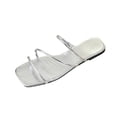 thumbnail image 1 of HomeDM Women's Flat Sandals Strappy Square Open Toe Slide Sandals Dressy Comfortable Slip On Beach Sandals for Summer, Silver Size 7, 1 of 4