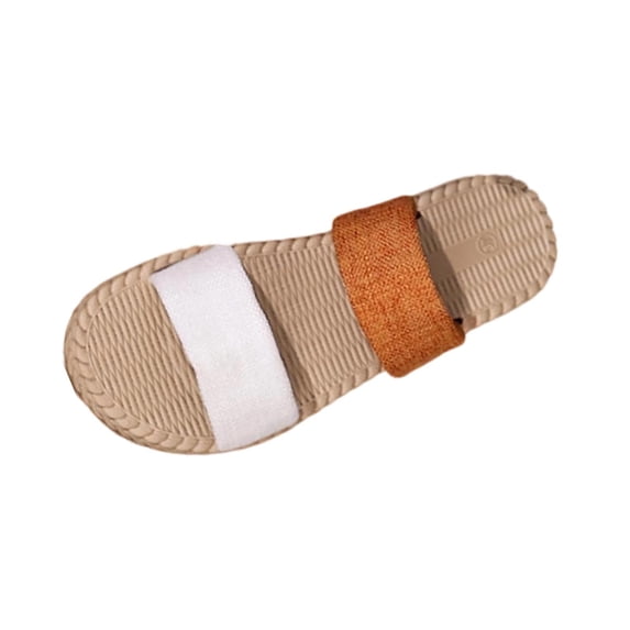 HomeDM Women's Flat Sandals Two Strap Open Toe Slide Sandals Dressy Comfortable Slip On Summer Beach Sandals, Orange Size 6