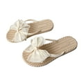 thumbnail image 1 of HomeDM Women's Flat Thong Sandals Dressy Bow Knot Open Toe Wedding Dress Summer Comfortable Slip On Flip Flops, Beige Size 7.5, 1 of 3