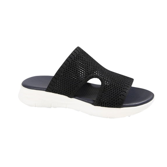 HomeDM Women's Flatform Mesh Sandals Dressy Breathable Wedge Slide Sandals Open Toe Slip On Summer Beach Sandals, Black Size 7.5
