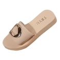 thumbnail image 1 of HomeDM Women's Flatform Sandals Dressy Comfortable Slide Sandals Open Toe Slip On Summer Flat Beach Sandals, Beige Size 7, 1 of 6