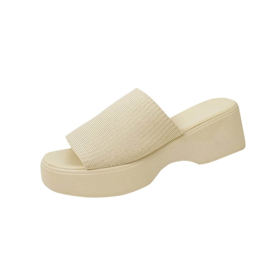 HomeDM Women's Flatform Sandals Dressy Comfortable Thick Sole Slide Sandals Open Toe Slip On Summer Beach Sandals, Beige Size 7.5