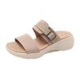 thumbnail image 1 of HomeDM Women's Flatform Wedge Sandals Comfortable Open Toe Slip On Thick Sole Summer Beach Sandals, Khaki Size 5.5, 1 of 8