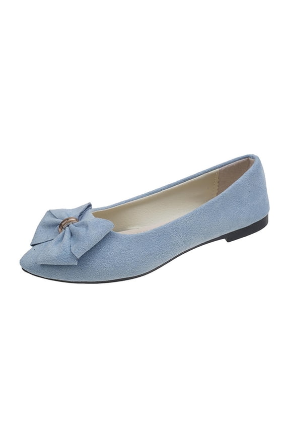Women's Flats Dress Shoes Slip On Closed Pointy Toe Comfort Walking Shoes Casual Work Office Bowknot Ballet Flats, Light Blue Size 9