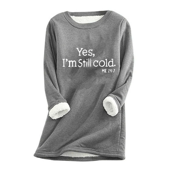 HomeDM Women's Fleece Lined Sweatshirt Crewneck Letter Print Pullover Fall Winter Casual Long Sleeve Warm Tops S-XXL Gray/L