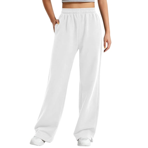 HomeDM Women's Fleece Sweatpants Wide Leg Elastic Waist Lounge with Pockets White Wide Leg Baggy Casual Jogger Size 2XL