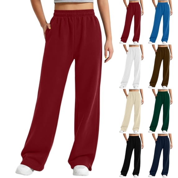 HomeDM Women's Fleece Sweatpants Wide Leg Elastic Waist Lounge with Pockets White Wide Leg Baggy Casual Jogger Size 2XL