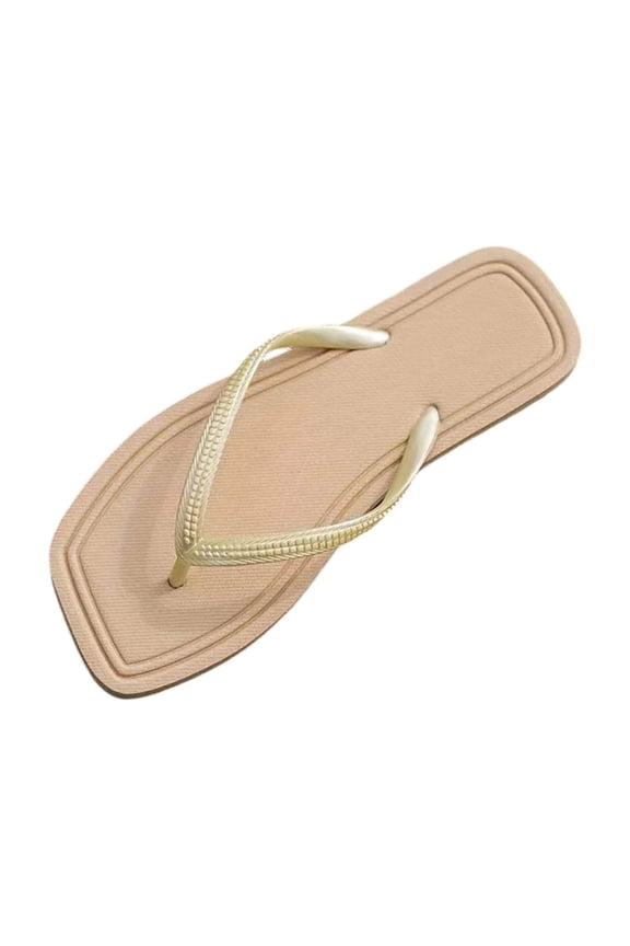 Women's Flip-Flops Sandals Square Toe Slip-On Flat Sandals Summer Beach Slides Comfortable Thong Sandals, Khaki Size 5.5-6