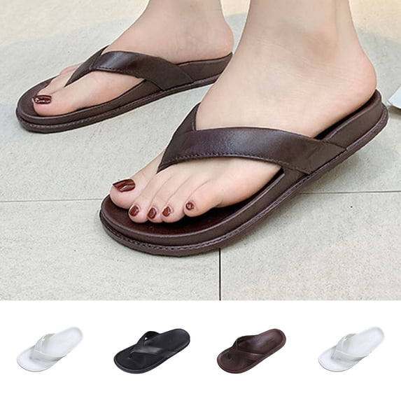 HomeDM Women's Flip Flops Summer Beach Thong Sandals Flat Slip-On Comfort Slide Sandals, Brown Size 8.5