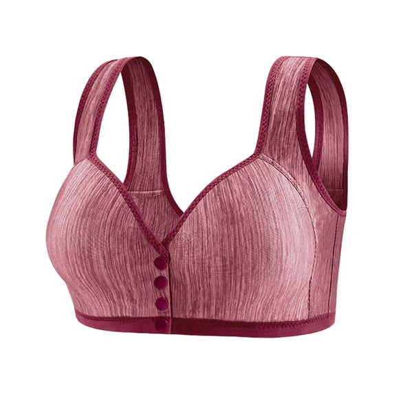 HomeDM Women's Front Closure Bras Full Coverage Wirefree Posture Plus Size Bra - Red/XL