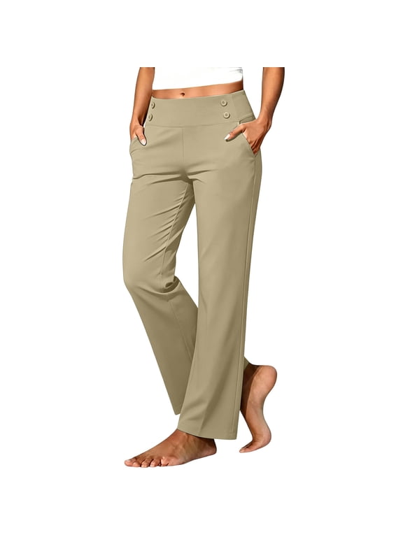 Women's Golf Pants with Pockets High Waist Stretch Work Dress Pants Khaki Casual Yoga Business Travel Size S