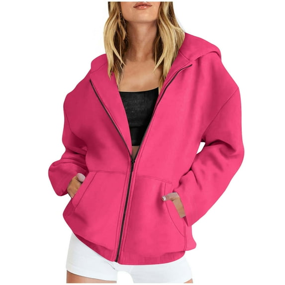 HomeDM Women's Hooded Jacket Long Sleeve Full Zip Outerwear Soft Warm Jacket with Side Pockets
