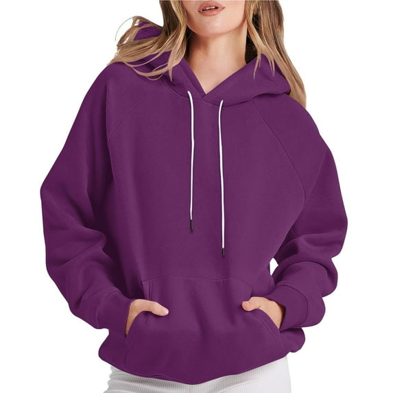 HomeDM Women's Hoodie - Long Sleeve Solid Color Hoodie Sweatshirt for Women - Wine/M