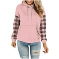 thumbnail image 1 of HomeDM Women's Hoodie Sweatshirt Plaid Long Sleeve Pullover with Pockets Fall Trendy Hooded - Hot Pink/3XL, 1 of 5
