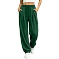 thumbnail image 1 of HomeDM Women's Jogger Sweatpants with Pockets Baggy Lounge Sweat Pants Army Green Casual Drawstring High Waisted Size L, 1 of 8