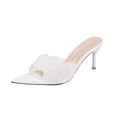 thumbnail image 1 of HomeDM Women's Kitten Heels Open Pointy Toe Sandals Summer Slip On Slides Dressy Party Wedding Vacation Dress Pumps, White Size 8.5, 1 of 9