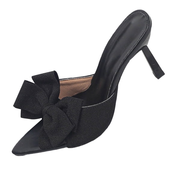 HomeDM Women's Kitten Heels Sandals Open Pointy Toe Slip-On Mules Dress Pumps Shoes for Wedding Party Work Daily, Black Size 6.5