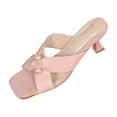 thumbnail image 1 of HomeDM Women's Kitten Heels Square Open Toe Comfort Slip On Stiletto Mules Cross Strap Dress Slides Sandals, Pink Size 8.5, 1 of 7