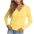 thumbnail image 1 of HomeDM Women's Knit Cardigan Button Down Sweaters Long Sleeve Knit Top V Neck Ruffled Lightweight Cardigans, 1 of 7