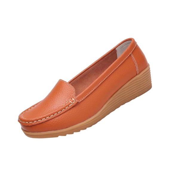 HomeDM Women's Loafers Comfort Slip On Round Toe Low Wedge Shoes for Business Work Casual Walking Dress Shoes, Orange Size 7.5