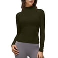thumbnail image 1 of HomeDM Women's Long Sleeve Shirts, Turtleneck Solid Color Ribbed Basic Pullover Tops Fall Layer Slim Fit Tee Shirts - Army Green/L, 1 of 9