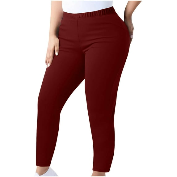 HomeDM Women's Lounge Pants Cozy Elastic Waist Yoga Legging Pants Plus Size Solid Color Workout Comfy Jogger for Athletic Casual - Wine/4XL