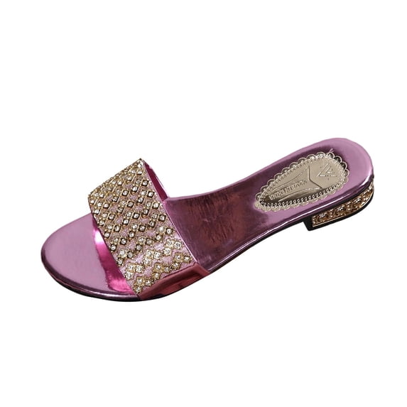HomeDM Women's Low Block Heels Sandals Open Toe Comfortable Slip On Summer Beach Slide Sandals, Purple Size 6