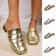 thumbnail image 1 of HomeDM Women's Low Block Heels Sandals Square Closed Toe Slides Chunky Heel Comfort Slip On Mules for Summer, Gold Size 8.5, 1 of 9
