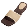 thumbnail image 1 of HomeDM Women's Low Block Heels Sandals Square Open Toe Slip On Summer Dressy Comfort Casual Slides Sandals, Khaki Size 8.5, 1 of 7