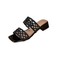 thumbnail image 1 of HomeDM Women's Low Block Heels Sandals Square Open Toe Two Strap Slip On Mule Chunky Heels Summer Beach Sandals, Black Size 7, 1 of 9