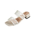 thumbnail image 1 of HomeDM Women's Low Block Heels Sandals Square Open Toe Two Strap Slip On Mule Chunky Heels Summer Beach Sandals, White Size 5.5, 1 of 9