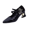 thumbnail image 1 of HomeDM Women's Low Chunky Heels Closed Pointy Toe Ankle Strap Slip-On Party Wedding Evening Dress Shoes, Black Size 6.5, 1 of 9