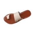 thumbnail image 1 of HomeDM Women's One Band Flat Sandals Dressy Toe Ring Slip On Slides Open Toe Thong Sandals for Summer, Beige Size 7, 1 of 8