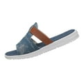 thumbnail image 1 of HomeDM Women's Open Toe Flat Slides Sandal Summer Slip On Comfortable Beach Denim Sandals, Dark Blue Size 7, 1 of 8