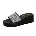 thumbnail image 1 of HomeDM Women's Open Toe Flatform Wedge Sandals Rhinestone Slip-On Summer Beach Slides Sandals, Silver Size 7.5, 1 of 9